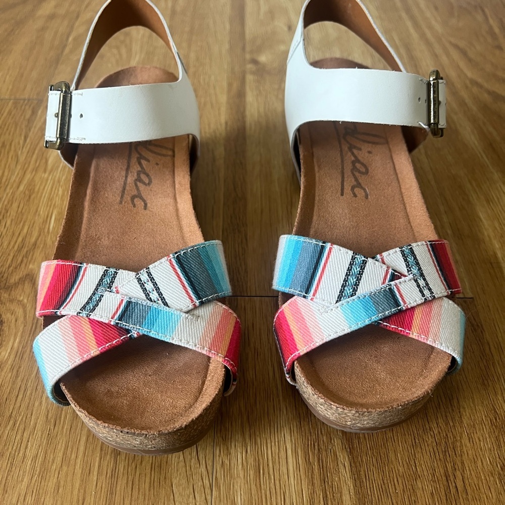 Zodiac Colorful Strappy Sandals with White Ankle Strap Size 7